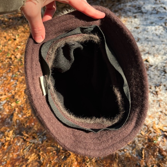 Y2K Angora Rabbit Fur Knit Hat + Genuine Fur Accent Brown - Picture 8 of 16